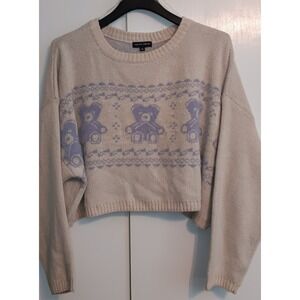 Aqua Blues Crop‎ Sweater Teddy Bear Cozy Fuzzy XL